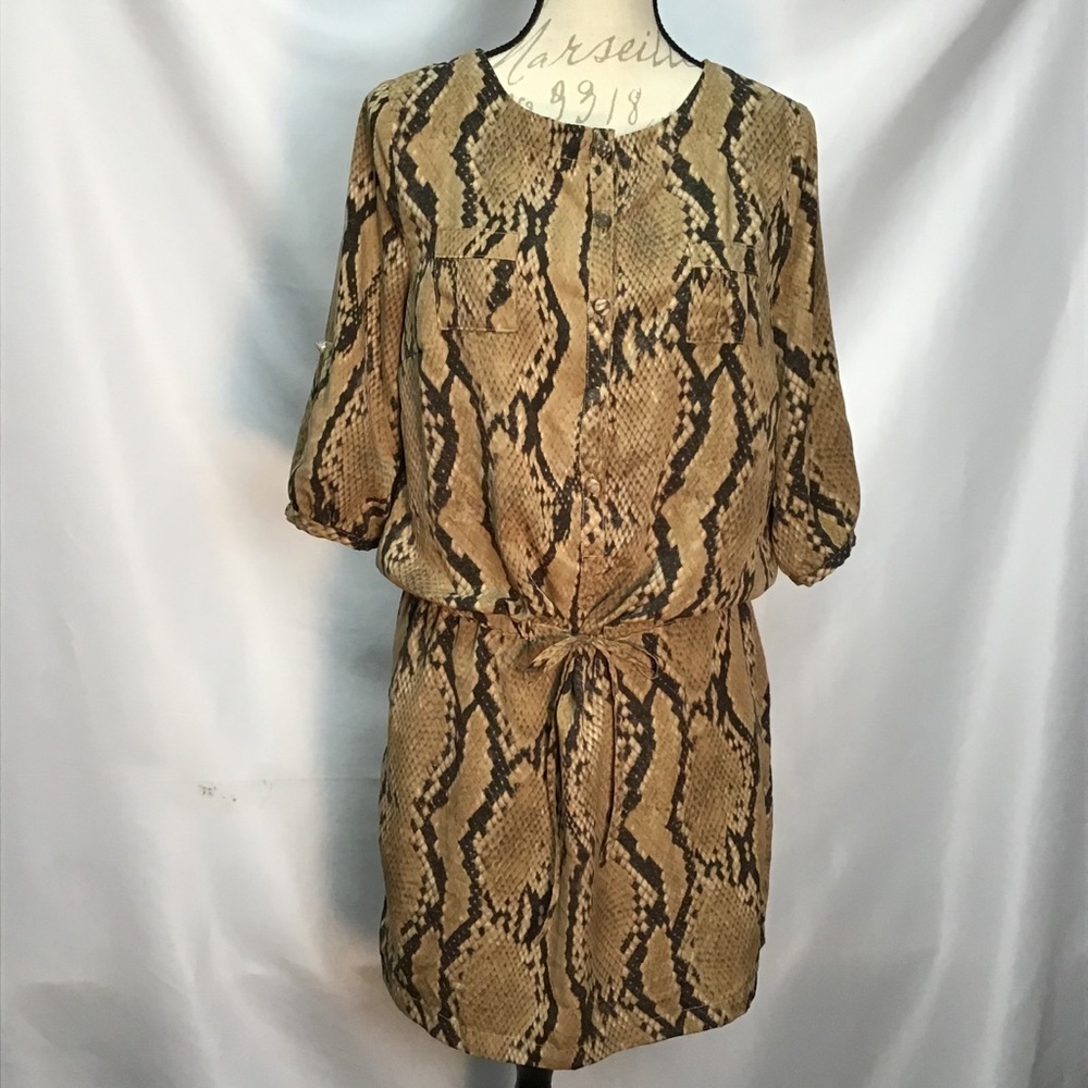 Snake Print, Ties Waisted Shirt Dress